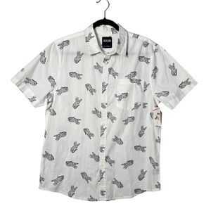 NWT JACKSON White And Black Cheetah Leopard Graphic Men's Poplin Button Up Sz L